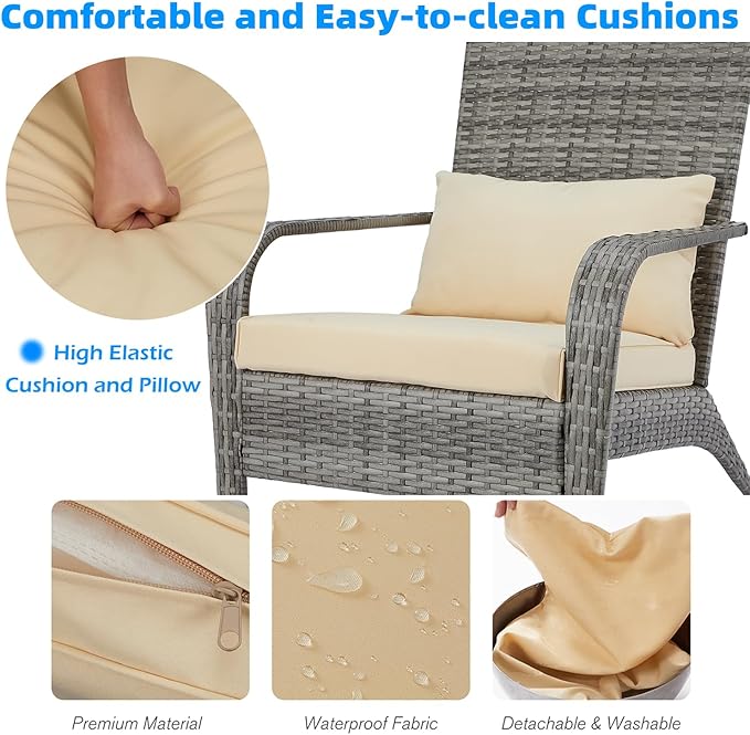 AECOJOY 2 Pieces Outdoor Wicker Patio Chairs, Outdoor Dining Adirondack Rattan Chair with Cushion and Pillow, All Weather High Back Rattan Wicker Patio Dining Chairs for Garden,Backyard,Porch,Grey