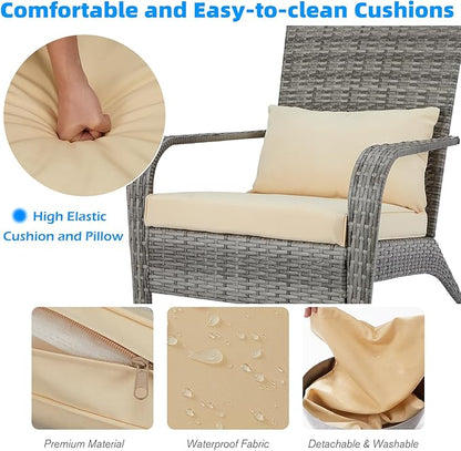 AECOJOY 2 Pieces Outdoor Wicker Patio Chairs, Outdoor Dining Adirondack Rattan Chair with Cushion and Pillow, All Weather High Back Rattan Wicker Patio Dining Chairs for Garden,Backyard,Porch,Grey