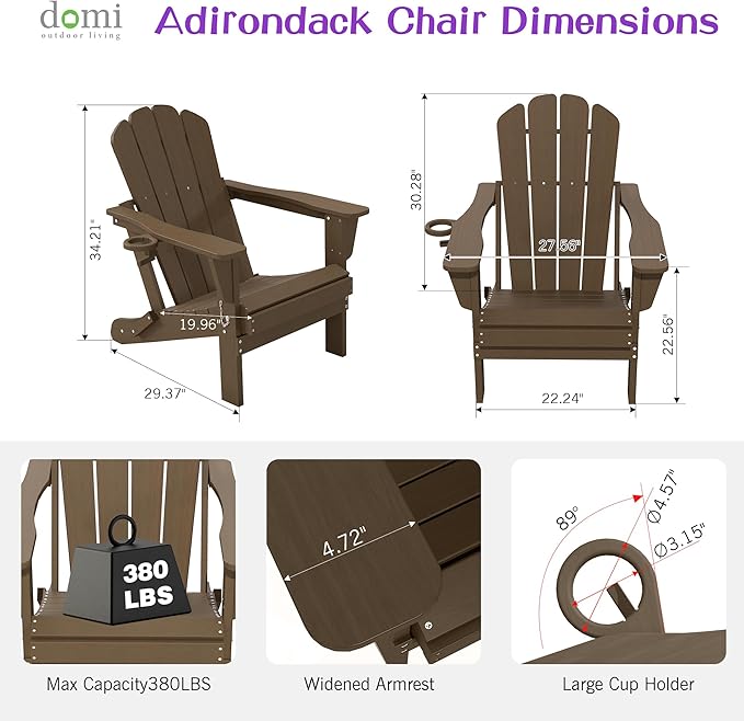 Domi Folding Adirondack Chair Set of 6, HDPE All-Weather Adirondack Chairs with Cup Holder - Photo 3