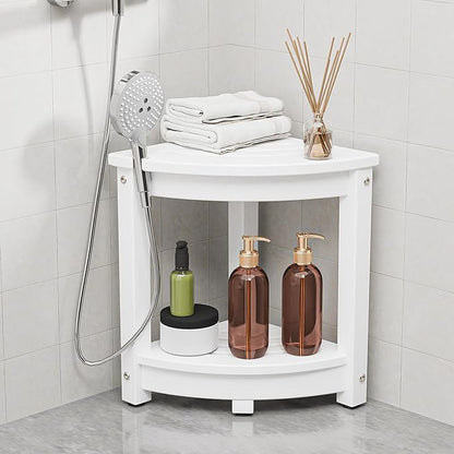 VINGLI Outdoor Side Table, HDPE Space-Saving Patio Side Table Corner Table Shower Bench, Waterproof 2-Tier Patio End Tables for Balcony Garden Deck (White)