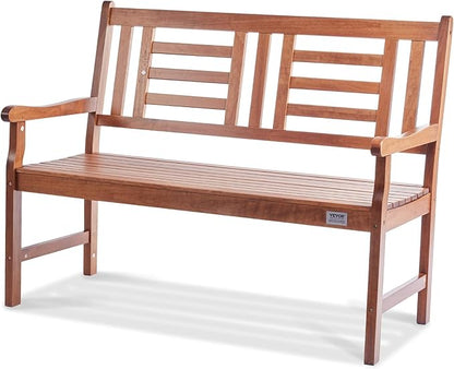VEVOR Wood Outdoor Bench, 2-Person Garden Bench with Backrest and Armrests, 800 lbs Load Capacity,All-Weather Never Rot Patio Bench for Garden, Park, Yard, Front Porch