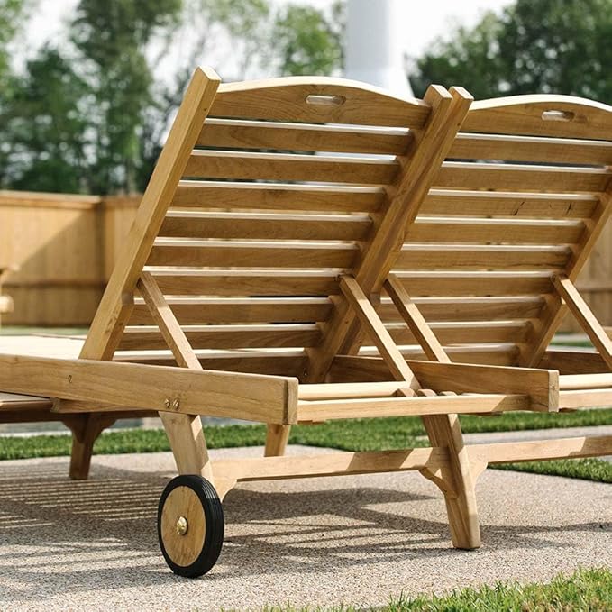Ash & Ember Hawthorne Grade A Teak Double-Wide Reclining Lounge Chair, Four Adjustable Backrest Positions, Pull-Out Tray - Photo 7