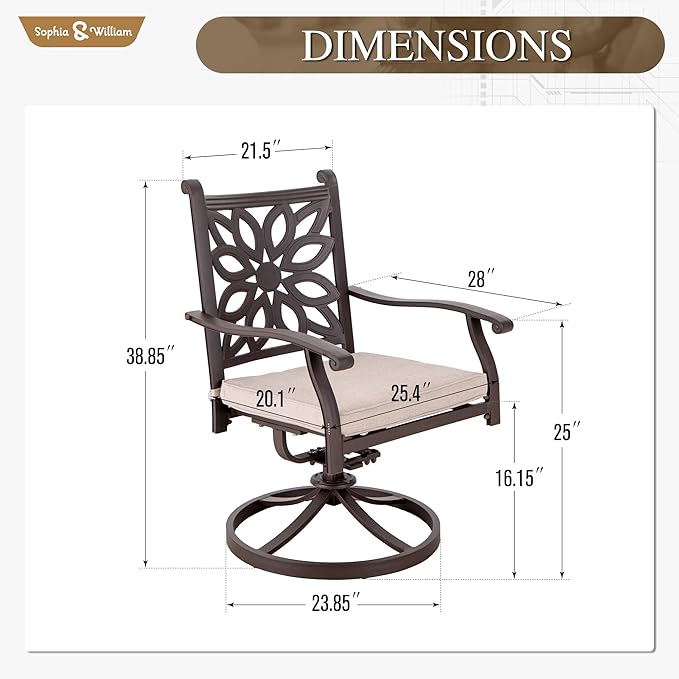 Sophia & William Patio Outdoor Swivel Rocker Dining Chairs Set of 2 - Photo 6