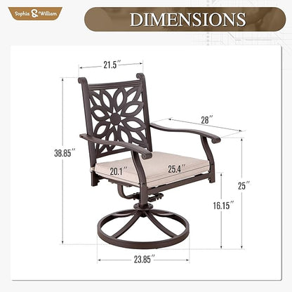 Sophia & William Patio Outdoor Swivel Rocker Dining Chairs Set of 2, Brown Cast Aluminum Furniture Dining Chairs for Dining Table, Load Capacity: 350 lbs