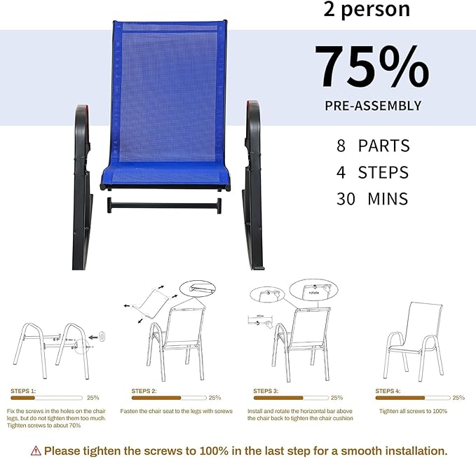 Outdoor Rocking Chairs with Backrest/Armrests-Assembly for Patio Lawn Garden Balcony Deck Camping Porch-Set of 2 (Navy Blue)