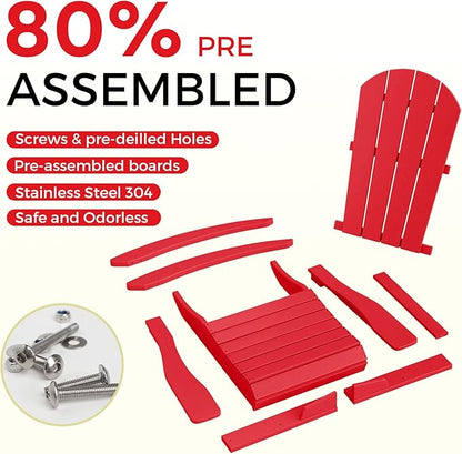 Costaelm Outdoor Adirondack Chair Set of 2, All Weather Resistant Classic Balcony Chair and Fire Pit Chairs, Adirondack Plastic Outdoor Porch Furniture Rocking Chair High Back HDPE Poly Lumber, Red
