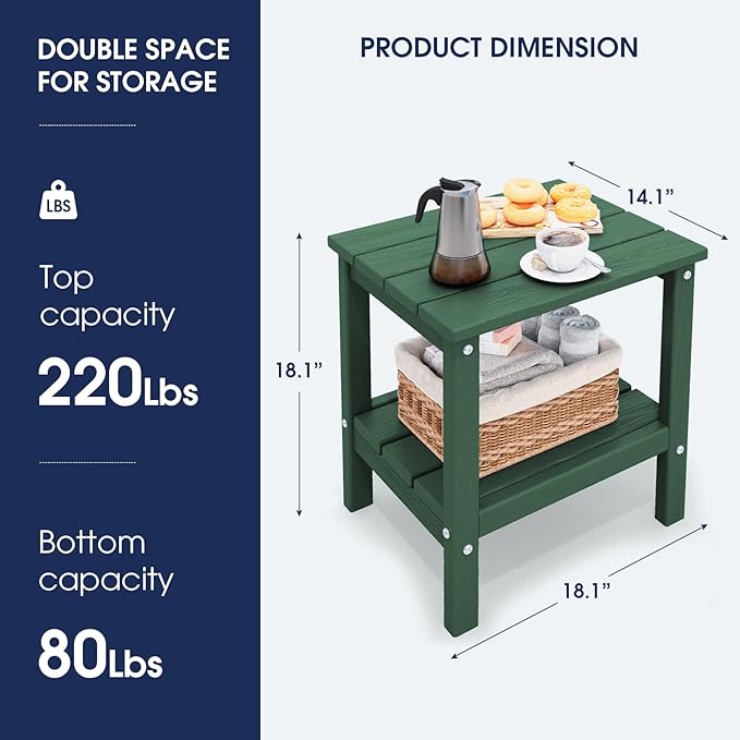 KINGYES Double Side Table, Adirondack End Table- Green