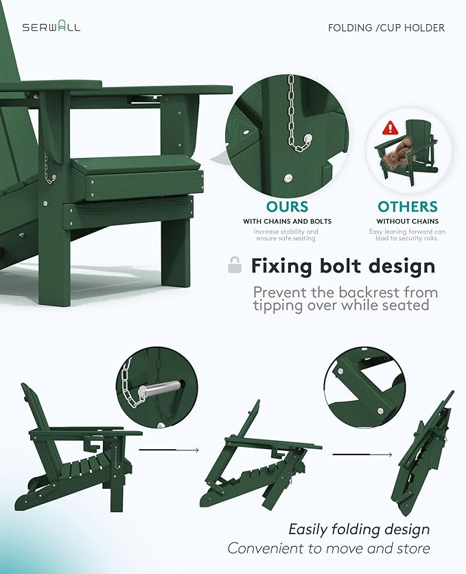 SERWALL Adirondack Chair with Cup Holders - Composite Adirondack Chairs Set of 2 HDPE Outdoor Chairs All Weather Use - Photo 7