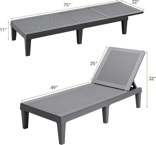 Devoko Outdoor Chaise Lounge Chair Set of 2 for Outside Pool Patio, Adjustable Waterproof Easy Assembly Chaise Lounge Outdoor (Light Grey, Set of 2)