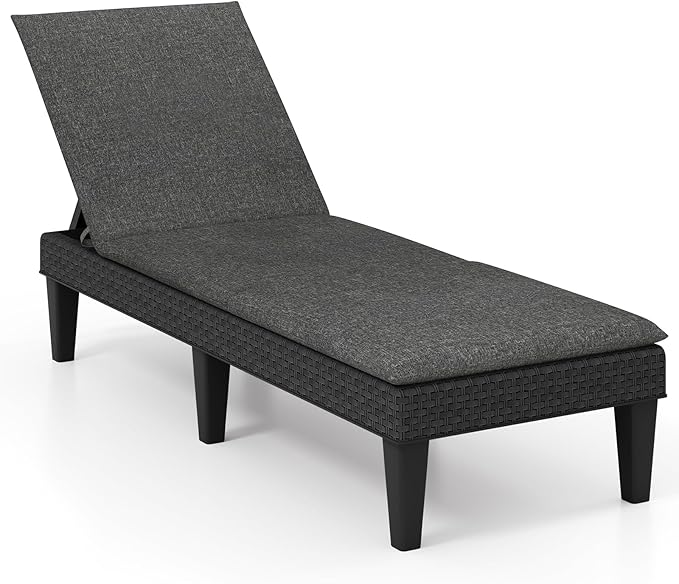 HAPPYGRILL Outdoor Chaise Lounge Chair Rattan Recliner Lounger with Removable Cushion & 3-Level Adjustable Backrest - Photo 1