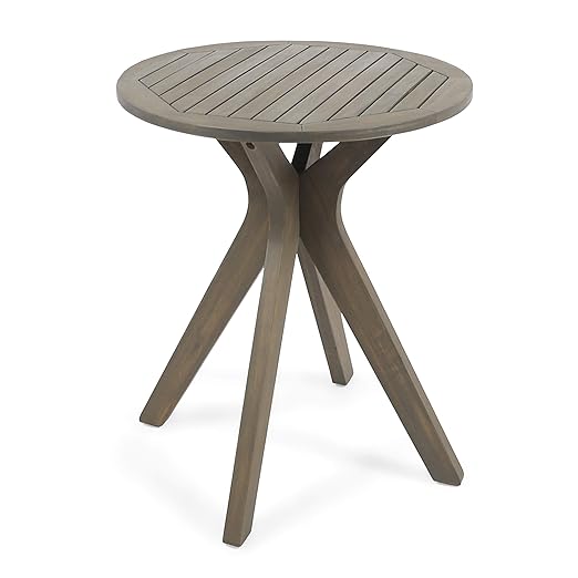 Christopher Knight Home Brigitte Outdoor Round Acacia Wood Bistro Table with X Legs, Grey
