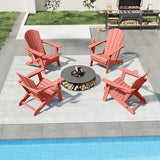 Folding Adirondack Chairs with Cup Holders, Set of 4 HDPE Plastic Outdoor Chairs, Weather Resistant, Real Wood Look - Photo 1