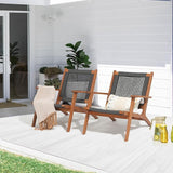 Verano Garden Modern Acacia Wood Lounge Chair Set of 2, Accent Armchair with Handwoven Rope for Living Room, Bedroom - Photo 1