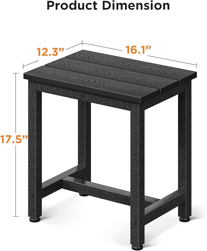 ODK Outdoor Side Table, Adirondack Patio End Table with Weather-Resistant, Waterproof Top for Hot Tub, Garden, Balcony, Poolside, Durable & Easy-to-Clean, Black