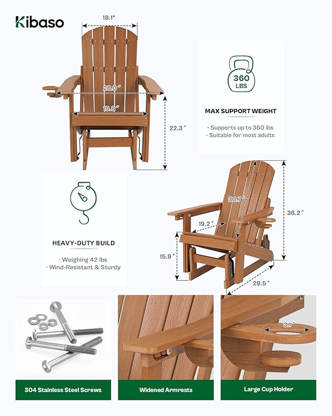 3-Position Adjustable Adirondack Chair with Cup Holder Set of 2, HDPE All-Weather Outdoor Glider Chair, Wood-Grain Fire Pit Chairs for Pool, Yard, Deck (Rustic Teak)