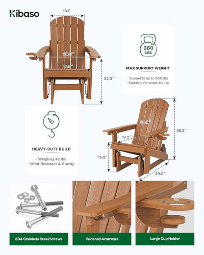 3-Position Adjustable Adirondack Chair with Cup Holder Set of 2, HDPE All-Weather Outdoor Glider Chair, Wood-Grain Fire Pit Chairs for Pool, Yard, Deck (Rustic Teak)