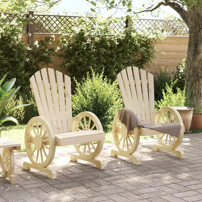 Solid Fir Wood Adirondack Chair Set of 2 with Weathered Finish for Outdoor Patio and Garden Seating - Photo 3