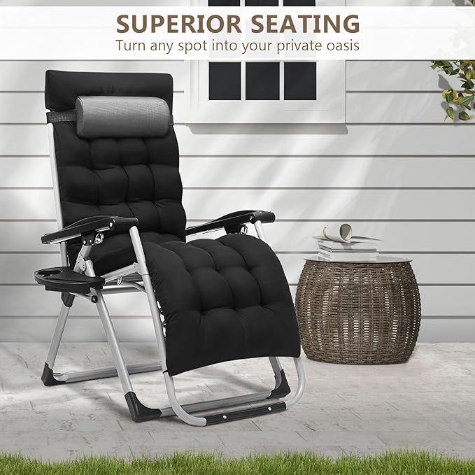 Zero Gravity Chair, Portable Folding Reclining Lounge Chairs with Adjustable Cushion and Cup Holder Trays for Outdoor - Photo 2