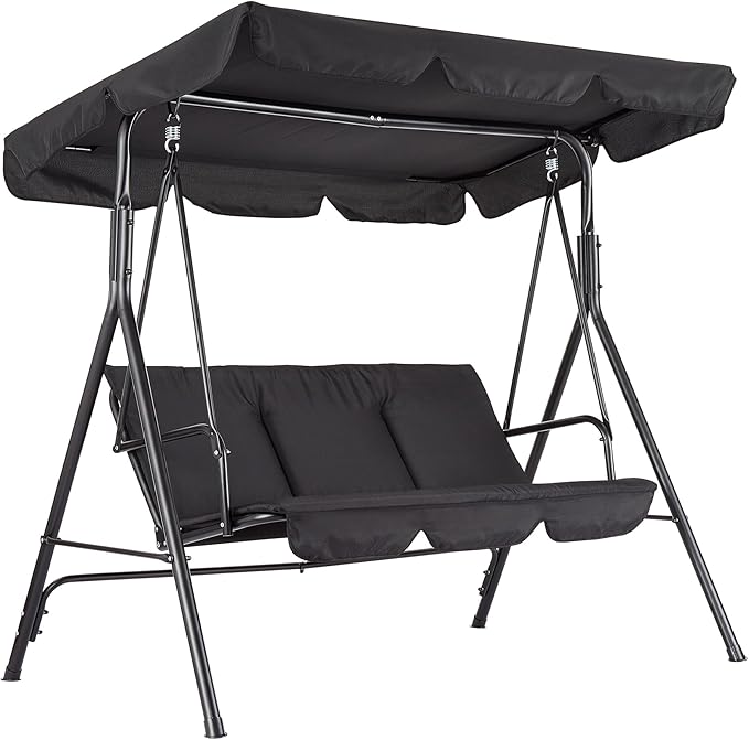 3-Seat Outdoor Porch Swing Chair with Adjustable Canopy & Thickened Cushions - Photo 1
