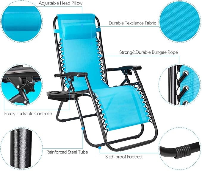 Flamaker Patio Zero Gravity Chair Outdoor Folding Lounge Chair Recliners Adjustable Lawn Lounge Chair with Pillow for - Photo 4