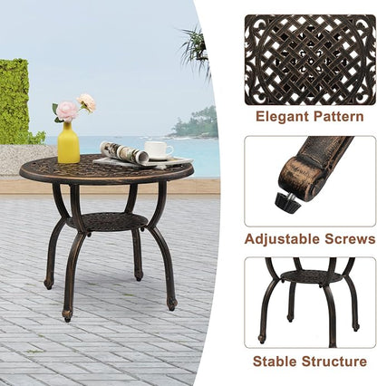 23.6” Cast Aluminum Outdoor Side Table, All Weather Round Patio Coffee Table Porch Table Outdoor Bistro Table for Indoor Garden Porch Balcony, Antique Bronze