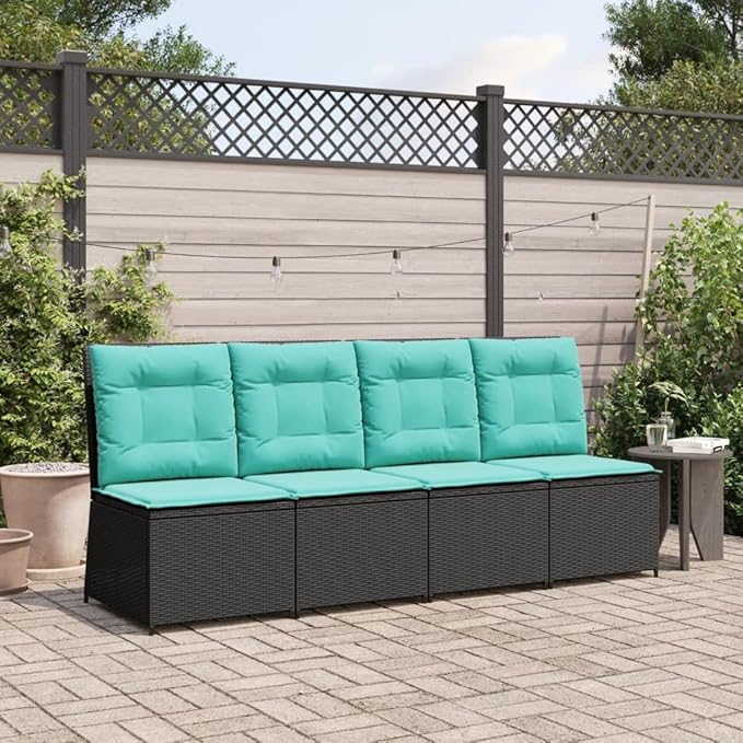 Outdoor Reclining Patio Chair, Single-Seater Garden Sofa with Adjustable Backrest, All-Weather PE Rattan Armchair with Turquoise Cushions for Backyard, Balcony, Deck
