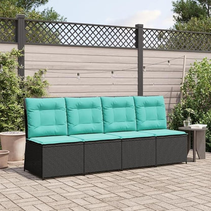 Outdoor Reclining Patio Chair, Single-Seater Garden Sofa with Adjustable Backrest, All-Weather PE Rattan Armchair with Turquoise Cushions for Backyard, Balcony, Deck