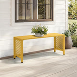 VINGLI 40in Outdoor Metal Bench, All-Weathe Backless Patio Bench with Slatted Seat＆Floral Side Panels - Photo 7