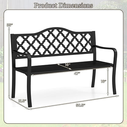 Tangkula 50.5” Metal Outdoor Park Bench, Slatted Patio Garden Bench for 2-3 People, Park-Style Loveseat with Curved Armrests, Heavy-Duty Outdoor Seating for Backyard, Lawn, Porch