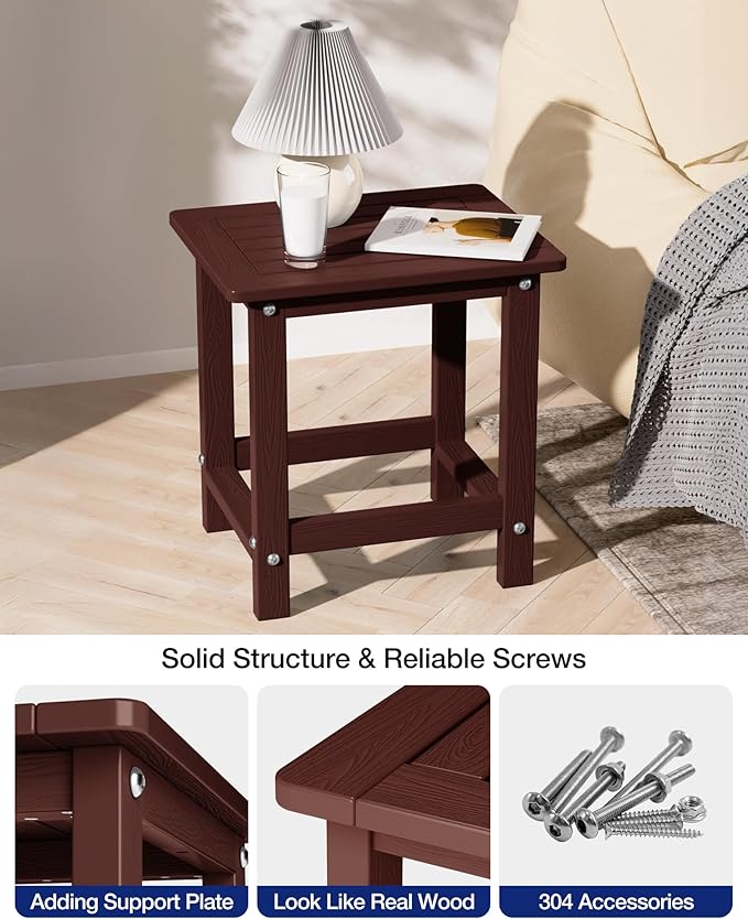 YEFU Outdoor Side Table for Patio: 16" HIPS Weather - Resistant Adirondack Tables Set of 2 - Small Square End Table for Backyard Living Room Bedroom - Indoor Outdoor Durable Table Coffee