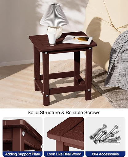 YEFU Outdoor Side Table for Patio: 16" HIPS Weather - Resistant Adirondack Tables Set of 2 - Small Square End Table for Backyard Living Room Bedroom - Indoor Outdoor Durable Table Coffee