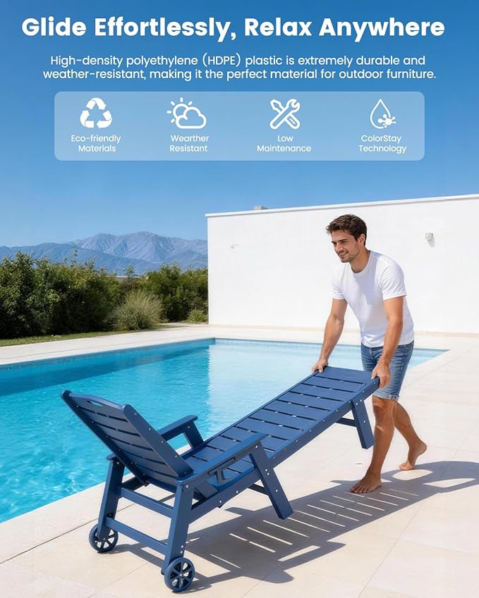 FOOWIN Chaise Lounge Chair，HDPE Lounge Chair Outdoor with 5 Positions - Photo 6