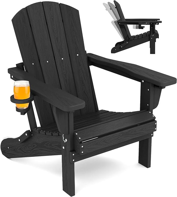 SERWALL Folding Adirondack Chair, Adirondack Outdoor Chair with Cup Holder - Photo 1