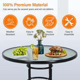 Outdoor Table Patio Table Dining Table with Tempered Glass Umbrella Hole for Lawn Balcony, Yard (Round) - Photo 6
