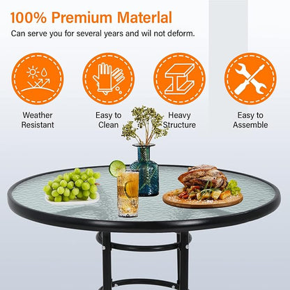 Outdoor Table Patio Table Dining Table with Tempered Glass Umbrella Hole for Lawn Balcony, Yard (Round)