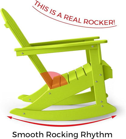 Costaelm Outdoor Adirondack Chair Set of 2, All Weather Resistant Classic Balcony Chair and Fire Pit Chairs, Adirondack Plastic Outdoor Porch Furniture Rocking Chair High Back HDPE Poly Lumber, Lime