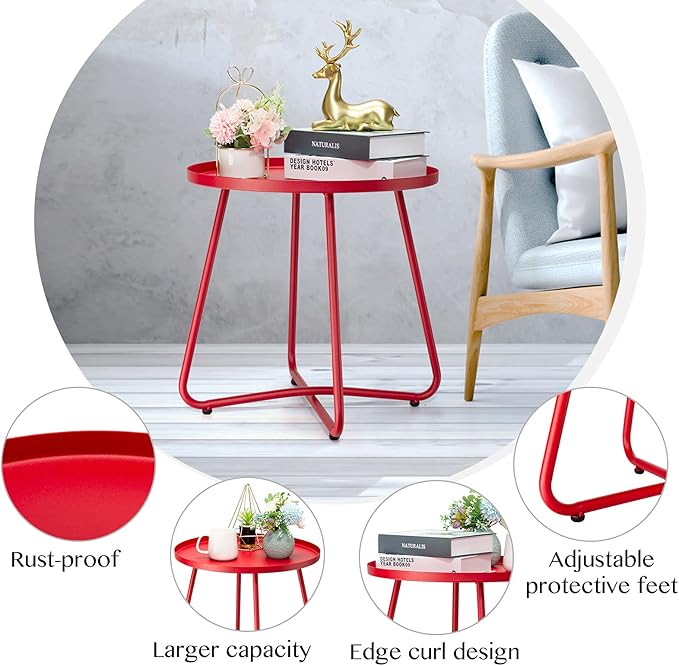 danpinera Outdoor Side Tables, Weather Resistant Steel Patio Side Table - Photo 5