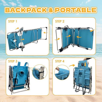 Backpack Sun Tanning Chair with Face Hole & Beach Table, 5-Position Adjustable Folding Lounge Chair Outdoor for Lawn Patio Garden
