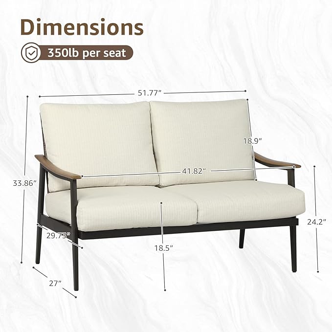 NATURAL EXPRESSIONS Patio Loveseat Sofa Outdoor Furniture Metal Chair with Wicker Backrest & 6 Inches Cushion for Indoor - Photo 2