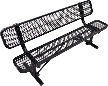 6Ft Heavy Duty Park Bench with Back Portable Frame, Outdoor Steel Bench with Backrest, Expanded Metal Mesh Bench for Lawn, Park, Deck, Garden, Patio, Porch, Black