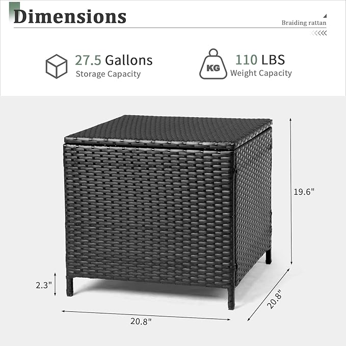Outvita Outdoor Side Table, Rattan Coffee Table with Storage 27 Gallon Patio Small Deck Storage Box for Cushion Towel - Photo 3