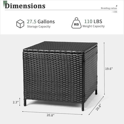 Outdoor PE Wicker Side Table with Storage, Patio Rattan End Table Square Container for Furniture Covers, Gardening Tools