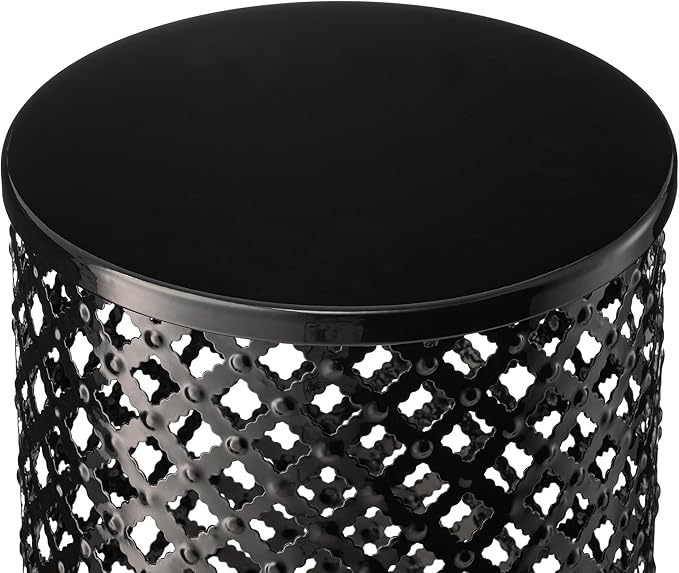 Glitzhome Outdoor Side Table Set of 2, Decorative Garden Stool for Patio Heavy Duty Metal Frame Modern Accent Table, Black