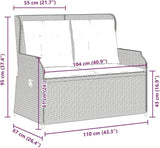 2-Seater Reclining Patio Bench with Cushions, Outdoor Synthetic Poly Rattan Loveseat with Adjustable Backrest - Photo 2