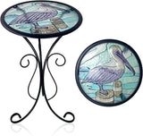 LIFFY Outdoor Side Table, 12" Glass Pelican Tabletop Patio Tables with Metal Frame - Photo 1