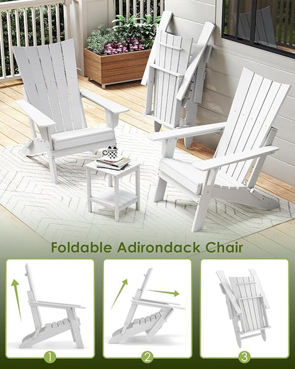 GREENVINES Folding-Adirondack-Chairs-Set-of-4 | HDPE Plastic | Arch Series | Fire Pit Chair | All Weather | for Outdoor Patio Deck Backyard Poolside | White