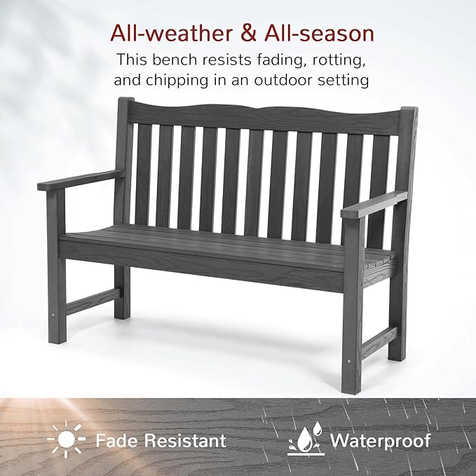 Stoog All-Weather Outdoor Bench & Chairs Set, 3-Piece Patio Furniture Set, Include 1 Garden Bench and 2 Garden Chairs, Never Rot or Fade, Grey