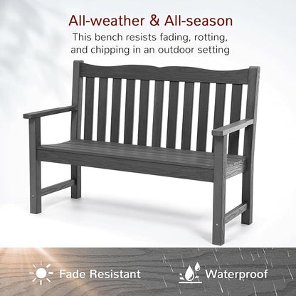 Stoog All-Weather Outdoor Bench & Chairs Set, 3-Piece Patio Furniture Set, Include 1 Garden Bench and 2 Garden Chairs, Never Rot or Fade, Grey