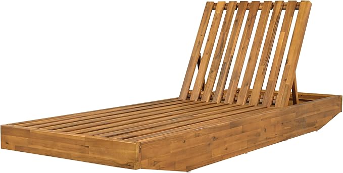 Christopher Knight Home Maril Acacia Wood Chaise Lounge Chair Outdoor, Adjustable Backrest Sun Lounger Recliner - Photo 7