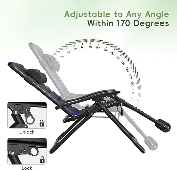 Amopatio Zero Gravity Reclining Patio Chair,XL Foldable Lounge Chair with Removable Cup Holder/Headrest/Footrest,500LBS Capacity, Portable for Outdoor Patio Pool Backyard